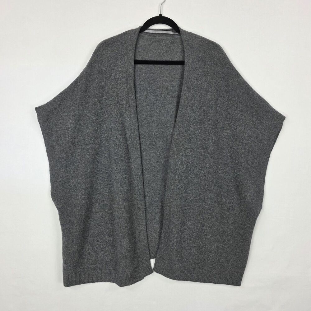 Halogen 100% Cashmere Open Front Poncho Cardigan Sweater Gray Soft Cozy Luxury